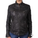Ladies Croc Black Leather Biker Jacket - Ciara