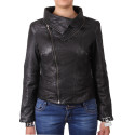 Vintage Women Classic Leather Biker Stylish Collar  Black Jacket