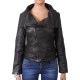 Ladies Black Leather Biker Jacket - Charm