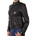 Vintage Women Classic Black real Leather Biker Jacket Designer Look