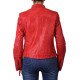 Ladies Red Leather Biker Jacket - Sophie