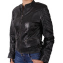 Women Leather Biker Jacket Black- Madisson