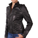 Women Black Stylish Real Leather Biker Jacket 