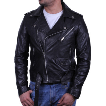Mens  Biker Leather Jacket Black - Safari 