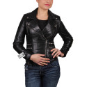 Women Black Classic Real Leather Biker Jacket Designer Look