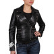 Ladies Leather Biker Jacket - Moss