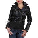 Women Black Leather Biker Jacket - Sixty