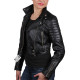 Ladies Black Leather Biker Jacket - Sixty