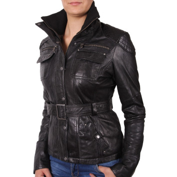 Women Leather Long Jacket Black - Elfie