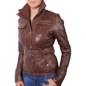 Women Leather Jacket Brown - Elfie