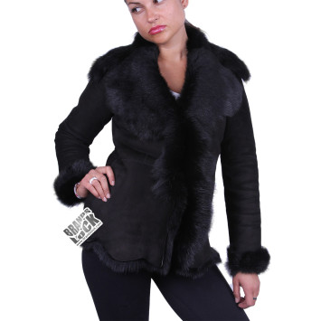 Dark Black Suede Short Spanish Toscana Sheepskin Leather Jacket