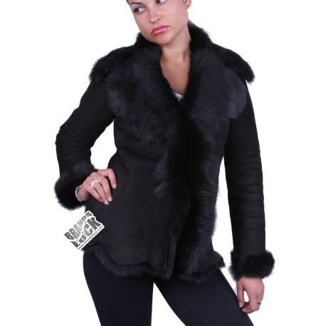 Dark Black Suede Short Spanish Toscana Sheepskin Leather Jacket