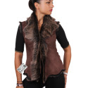 Women Toscana Sheepskin Leather Fur Gilet Brown-Gold