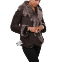 Women Toscana Sheepskin Leather Fur Gilet Brown-Silver