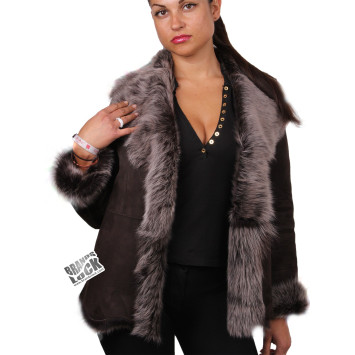 Women Toscana Sheepskin Leather Fur Gilet Brown-Silver