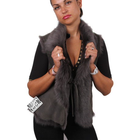 Ladies Grey Toscana Sheepskin Leather Fur Gilet