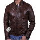 Men's Brown Leather Biker Jacket - Calvin