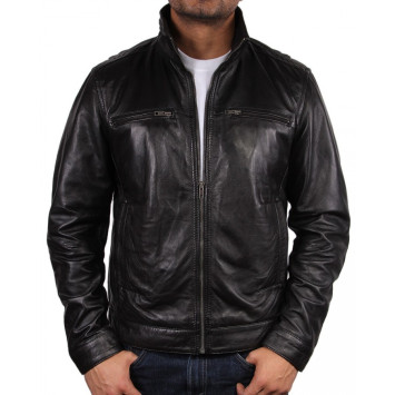 Men's Black Leather Jacket - Chicago