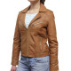 Ladies Tan Leather Biker Jacket - Kristy