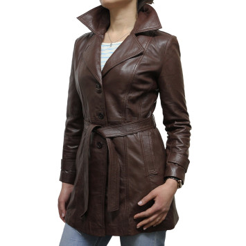 Ladies Brown Leather Blazer Jacket - West