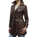 Vintage Women Original Coat Style Brown Leather Biker jacket 