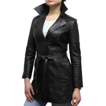 Ladies Black Leather Blazer Jacket - West