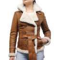 Women Tan Leather Blazer Jacket - Upton