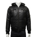 Mens Classic Retro Puffed Leather Biker jacket Black -Daan