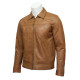Mens Classic Leather Biker Jacket Harrington Tan-
