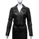 Ladies Black Puffed Leather Biker Jacket-Tereza