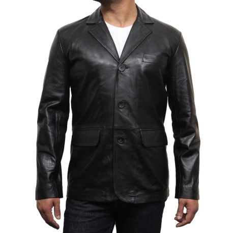 mens black leather blazer