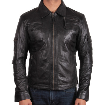 Mens Leather Biker Jacket Genuine Lambskin Leather