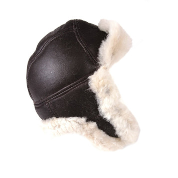 Stylish Cream Fur Sheepskin Aviator Pilot Hat Designer Look