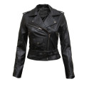 Vintage Womens Black Fitted Bikers Rock Style Leather Jacket
