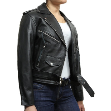 Women's Black Brando Real Leather Biker Jacket 