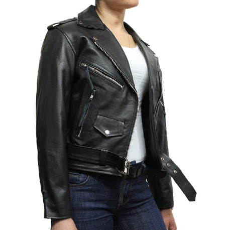 Women's Black Leather Biker Jacket BNWT-Liza