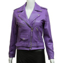 Women's Purple Brando Real Leather Biker Jacket 