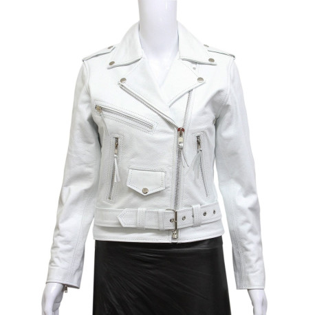 Women's White Leather Biker Jacket BNWT-Liza