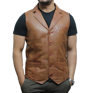 Men's Vintage Black Smart Leather Waistcoat Designer Fit-Ansel