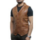 Men's Vintage Tan Smart Leather Waistcoat Designer Fit-Ansel