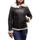 Ladies Women's Hooded Aviator Real Shearling Sheepskin Flying Leather Jacket Coat-Callie