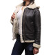 Ladies Women's Hooded Aviator Real Shearling Sheepskin Flying Leather Jacket Coat-Callie