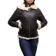 Ladies Women's Cream Hooded Aviator Real Shearling Sheepskin Flying Leather Jacket Coat-Callie
