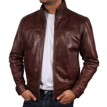 Mens Leather Biker Jacket Genuine Leather