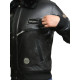 Men's Black Cow Hide Leather Flight Bomber Jacket with Detachable Collar