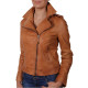 Women Orange Leather Biker Jacket -Haven