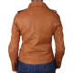 Women Orange Leather Biker Jacket -Haven