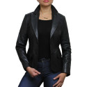 Women Classic Black Real Leather Blazer Coat Style Jacket