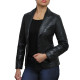 Ladies Black Leather Blazer Jacket - Emely