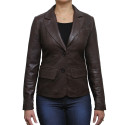 Women Classic Brown Real Leather Blazer Coat Style Jacket